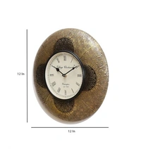 Beautiful Wooden Rajasthani Art Work Wall Clock - Golden/ Black, Wooden, Acrylic/ Decorative Clock, Pack of 1, Round